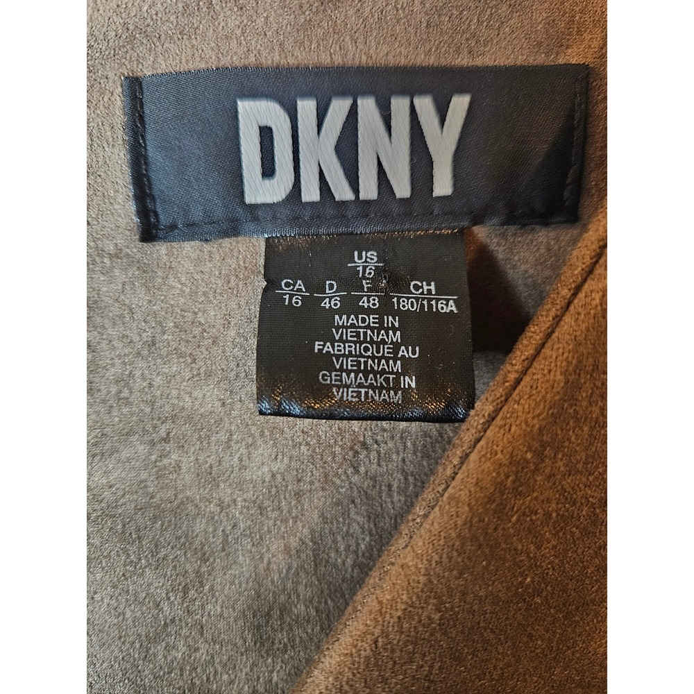 DKNY Brown Faux Suede V-Neck Puff Sleeve Mini Sheath Dress Sz 16 Party Sexy Chic - Picture 3 of 9